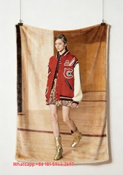 Coach Red Varsity Jacket Runway Flannel Throw Blanket for Sofa and Wall Decor C349